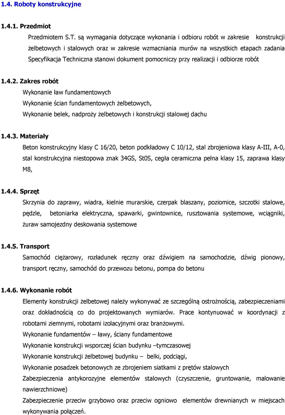 dokument pomocniczy przy realizacji i odbiorze robót 1.4.2.