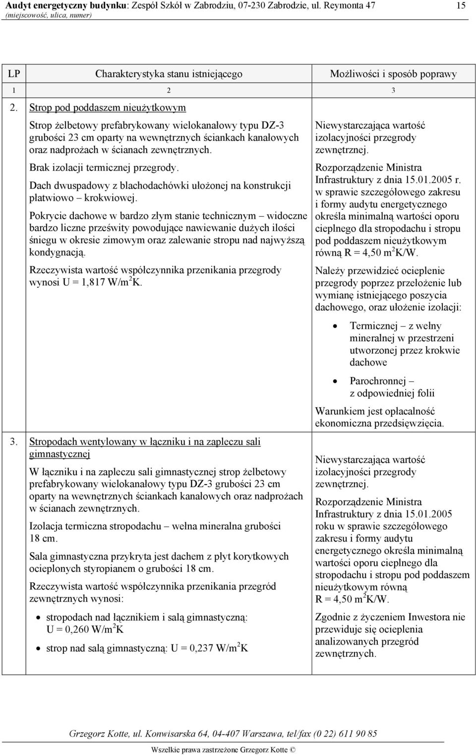 Brak izolacji termicznej przegrody. Dach dwuspadowy z blachodachówki ułożonej na konstrukcji płatwiowo krokwiowej.