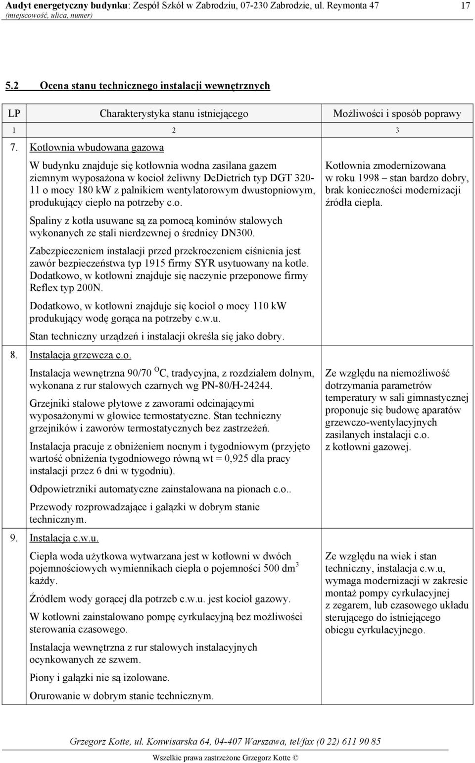 produkujący ciepło na potrzeby c.o. Spaliny z kotła usuwane są za pomocą kominów stalowych wykonanych ze stali nierdzewnej o średnicy DN300.