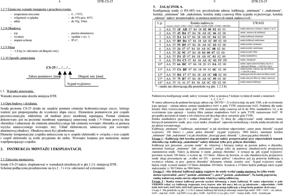 CS-25 / / / Zakres pomiarowy [mm] Warunki stosowania określa niniejsza DTR. 1.4.Opis budowy i działania.