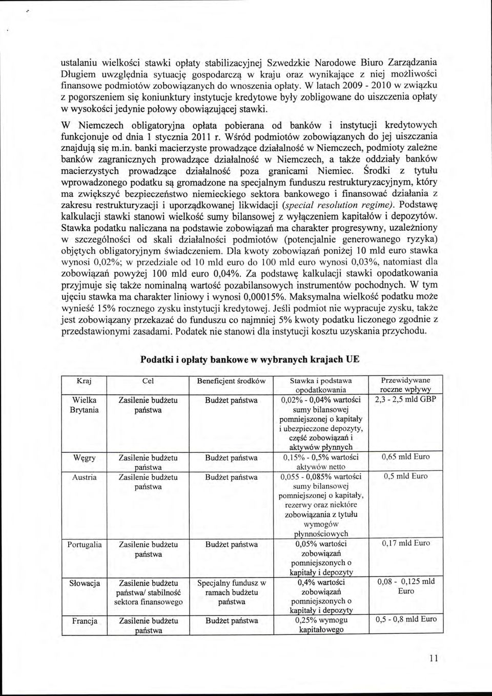 W latach 2009-2010 w związku z pogorszeniem się koniunktury instytucje kredytowe były zobligowane do uiszczenia opłaty w wysokości jedynie połowy obowiązującej stawki.