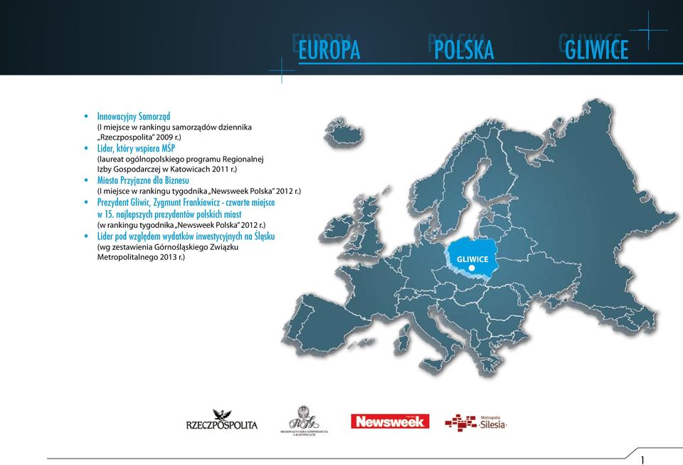 ) Miasta Przyjazne dla Biznesu (I miejsce w rankingu tygodnika Newsweek Polska 2012 r.