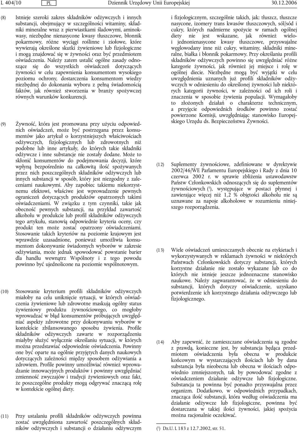 kwasy tłuszczowe, błonnik pokarmowy, różne wyciągi roślinne i ziołowe, które wywierają określone skutki żywieniowe lub fizjologiczne i mogą znajdować się w żywności oraz być przedmiotem oświadczenia.