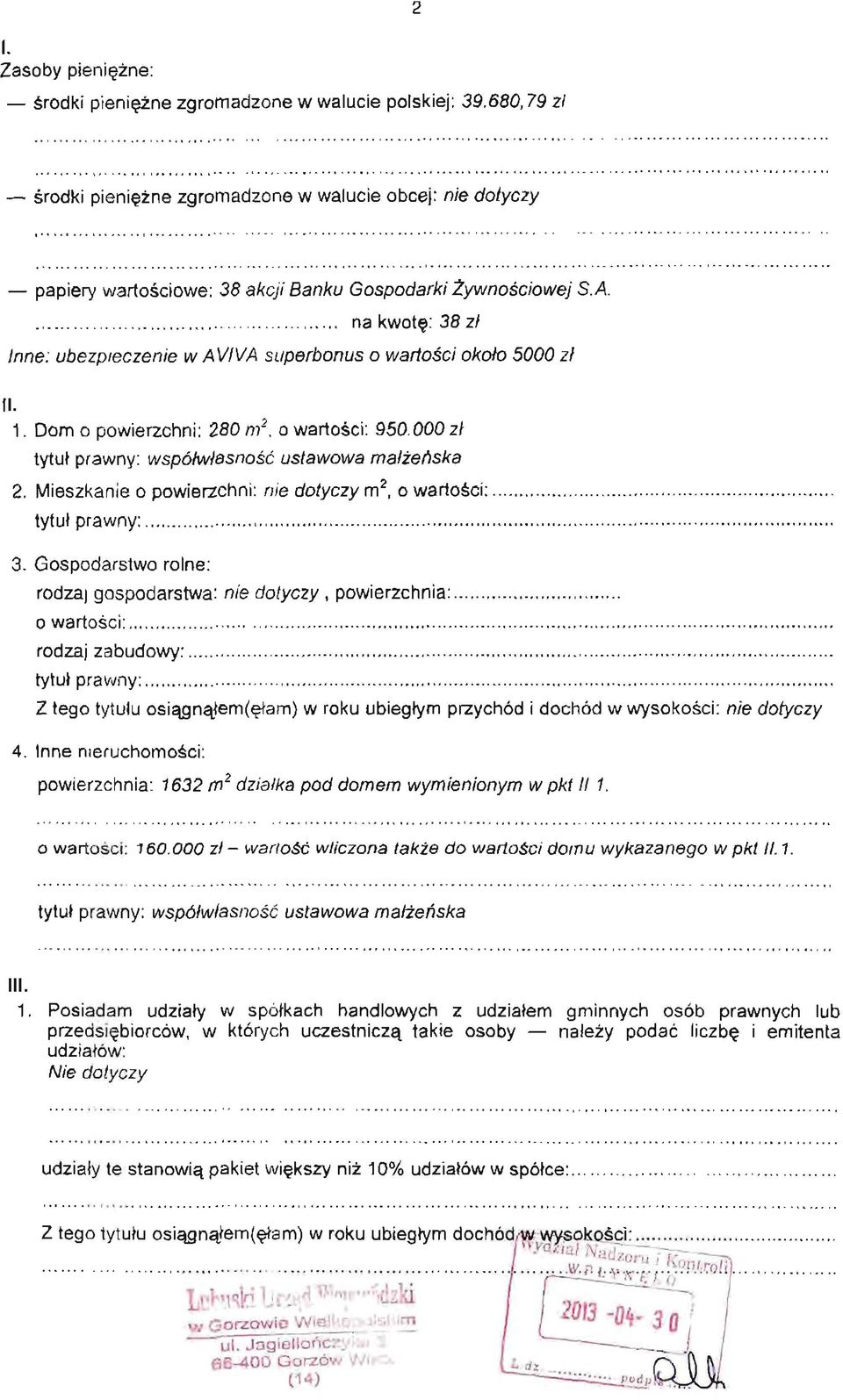 Mieszkanie o powierzchni: nie dotyczy m 2, o wartości: tytuł prawny: 3.