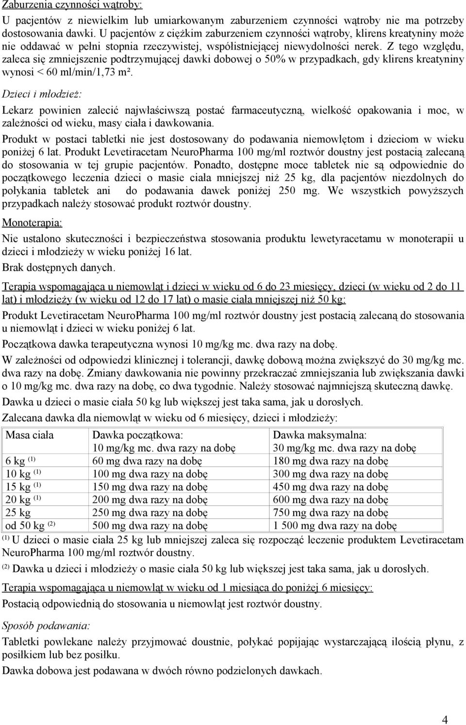 Z tego względu, zaleca się zmniejszenie podtrzymującej dawki dobowej o 50% w przypadkach, gdy klirens kreatyniny wynosi < 60 ml/min/1,73 m².