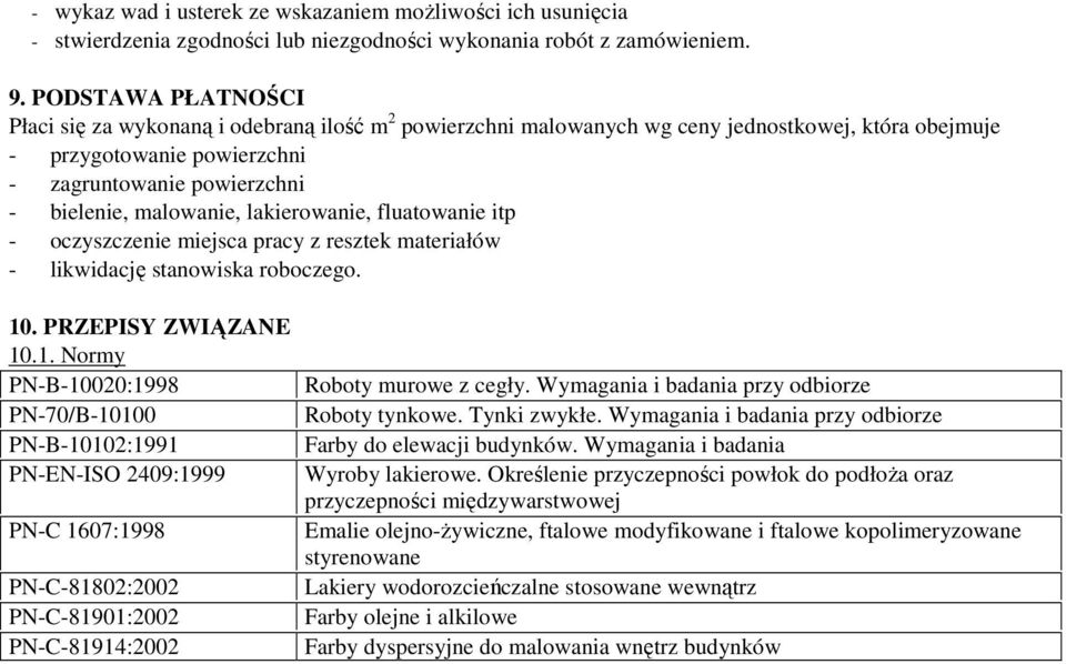 malowanie, lakierowanie, fluatowanie itp - oczyszczenie miejsca pracy z resztek materiałów - likwidację stanowiska roboczego. 10