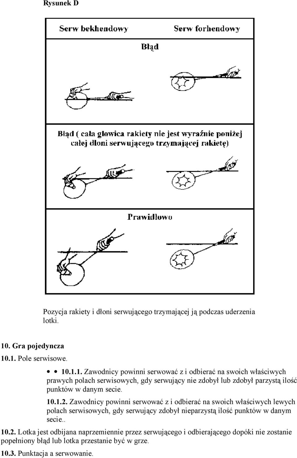 .1. Pole serwisowe. 10.1.1. Zawodnicy powinni serwować z i odbierać na swoich właściwych prawych polach serwisowych, gdy serwujący nie zdobył lub zdobył