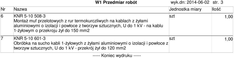 żyłai aluiniowyi o izolacji i powłoce z tworzyw ucznych, U do 1 kv - na kablu 1-żyłowy o przekroju żył do