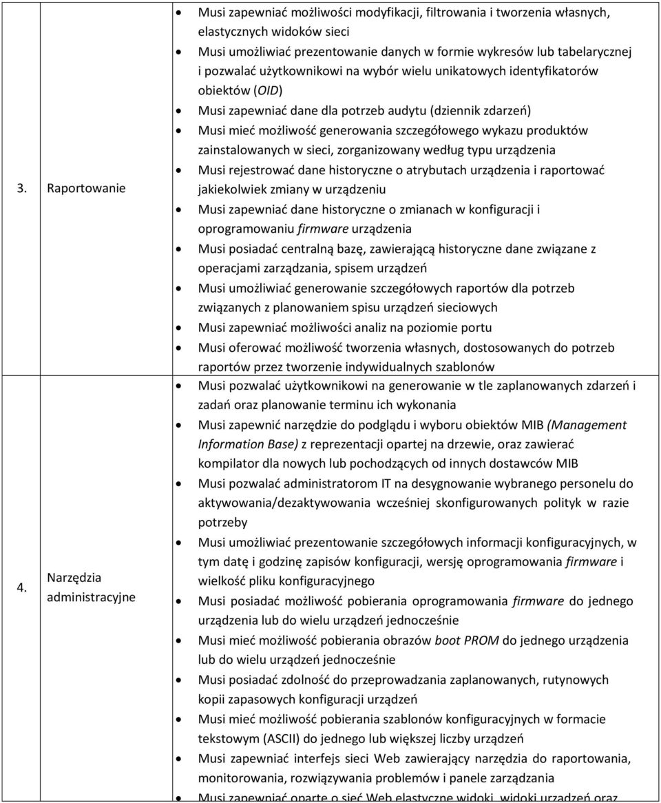 i pozwalad użytkownikowi na wybór wielu unikatowych identyfikatorów obiektów (OID) Musi zapewniad dane dla potrzeb audytu (dziennik zdarzeo) Musi mied możliwośd generowania szczegółowego wykazu