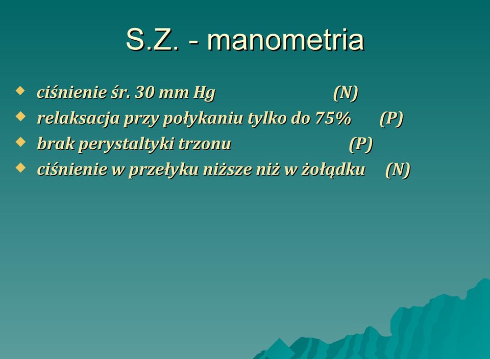 tylko do 75% brak perystaltyki trzonu