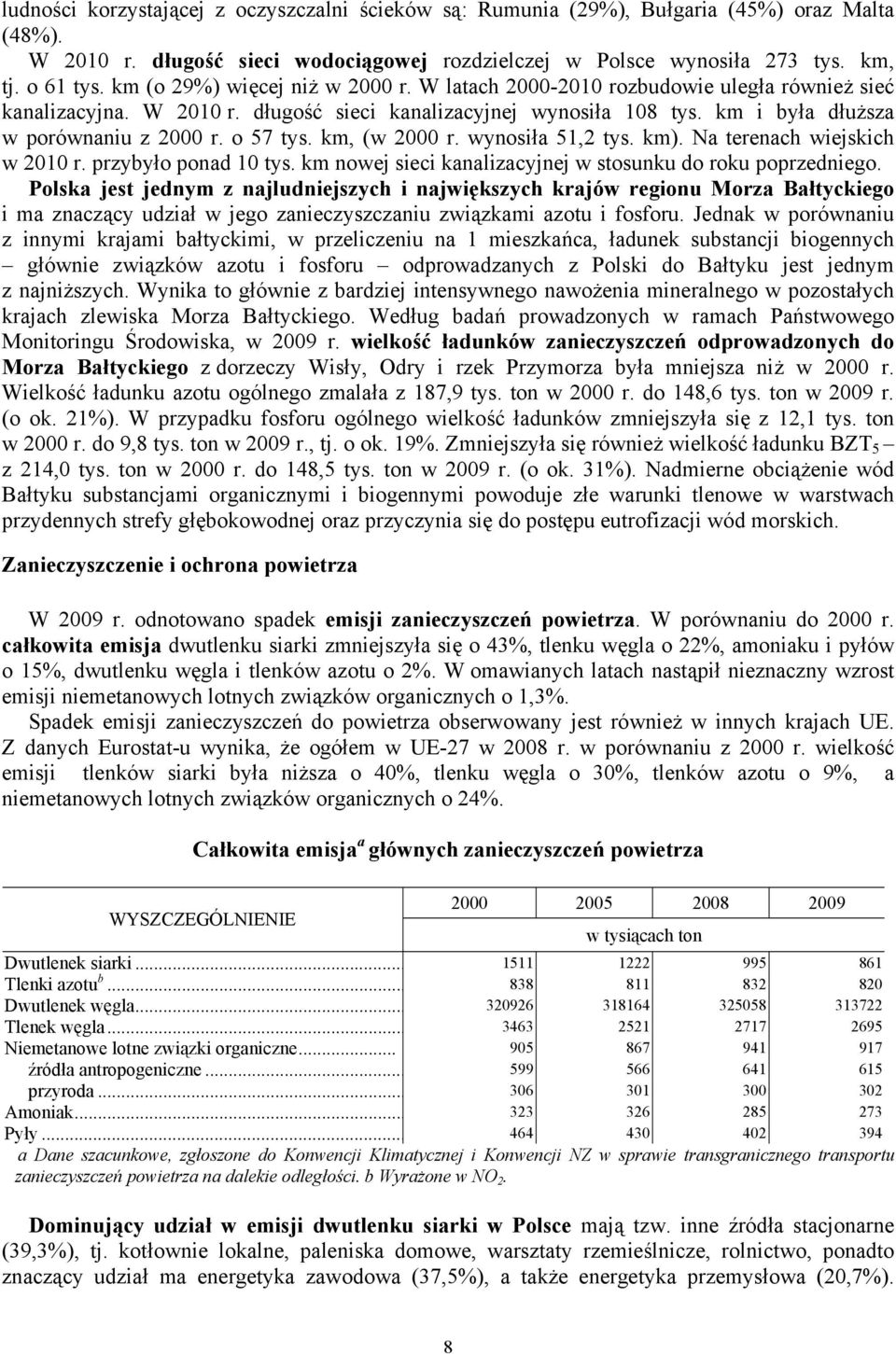 o 57 tys. km, (w 2000 r. wynosiła 51,2 tys. km). Na terenach wiejskich w 2010 r. przybyło ponad 10 tys. km nowej sieci kanalizacyjnej w stosunku do roku poprzedniego.