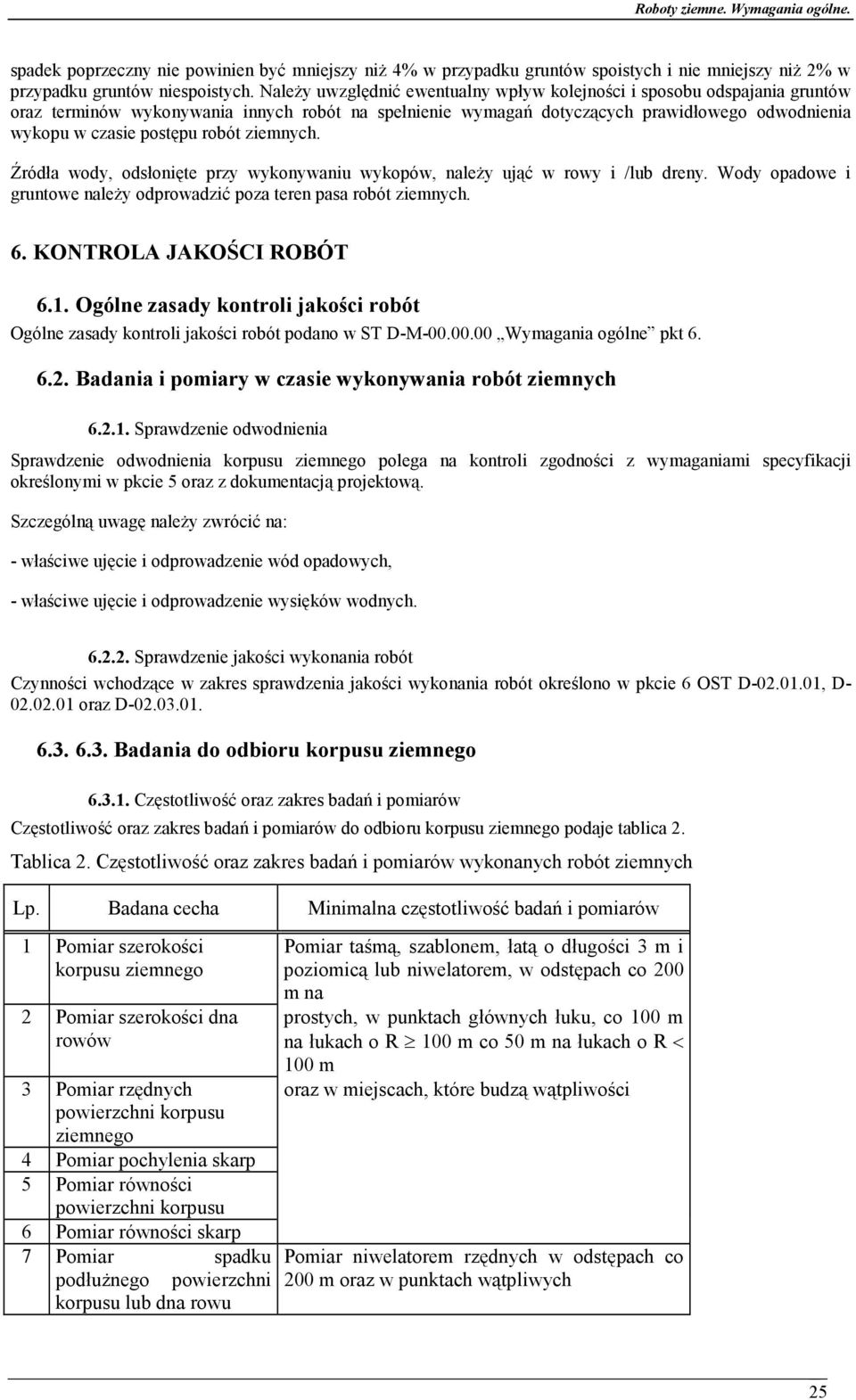 robót ziemnych. Źródła wody, odsłonięte przy wykonywaniu wykopów, należy ująć w rowy i /lub dreny. Wody opadowe i gruntowe należy odprowadzić poza teren pasa robót ziemnych. 6.