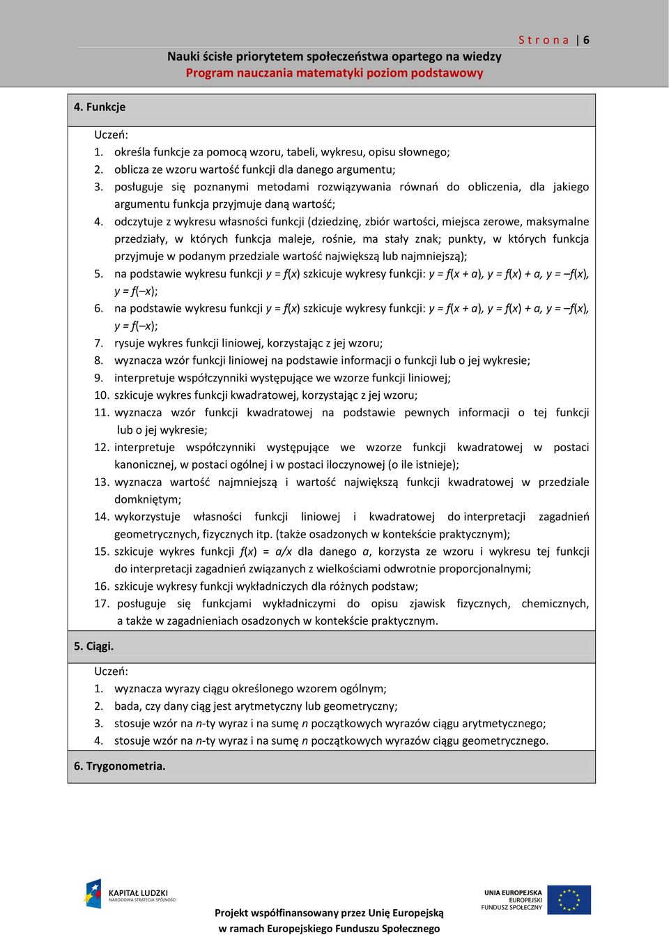 odczytuje z wykresu własności funkcji (dziedzinę, zbiór wartości, miejsca zerowe, maksymalne przedziały, w których funkcja maleje, rośnie, ma stały znak; punkty, w których funkcja przyjmuje w podanym