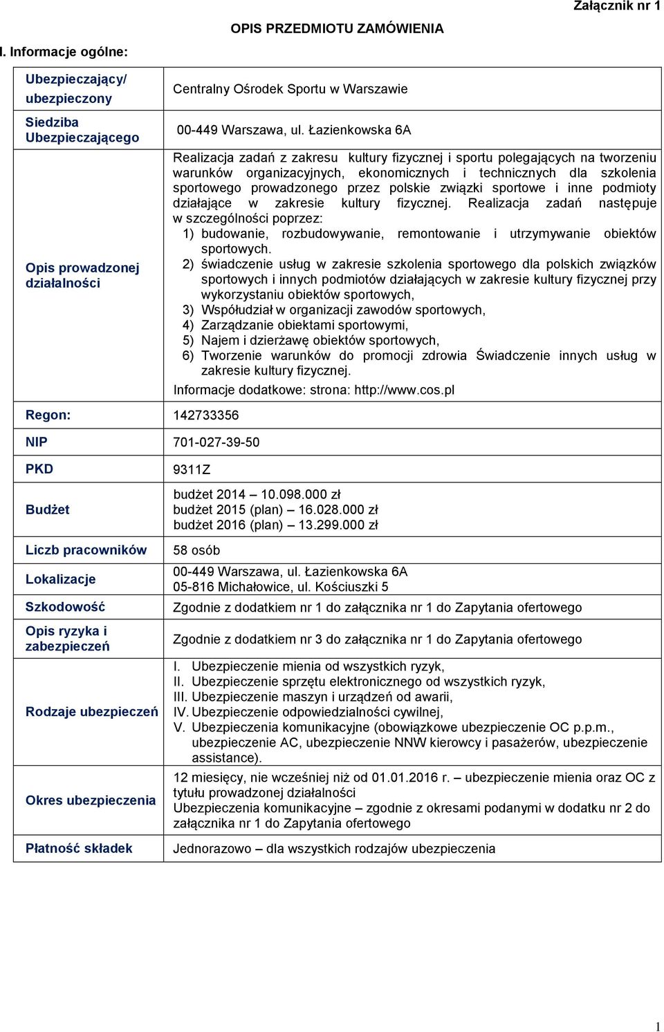 Łazienkowska 6A Realizacja zadań z zakresu kultury fizycznej i sportu polegających na tworzeniu warunków organizacyjnych, ekonomicznych i technicznych dla szkolenia sportowego prowadzonego przez