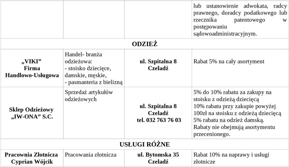 032 763 76 03 USŁUGI RÓŻNE Pracowania złotnicza ul.