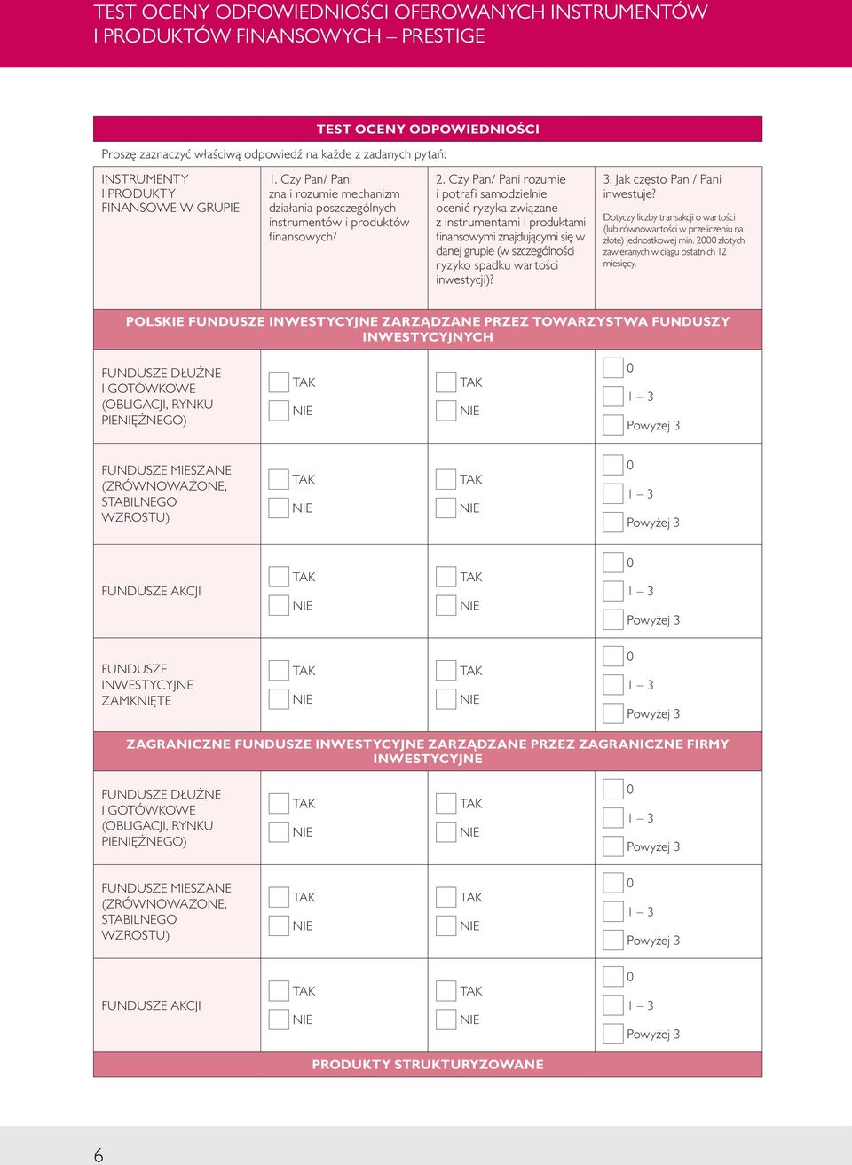 Czy Pan/ Pani rozumie i potrafi samodzielnie ocenić ryzyka związane z instrumentami i produktami finansowymi znajdującymi się w danej grupie (w szczególności ryzyko spadku wartości inwestycji)? 3.