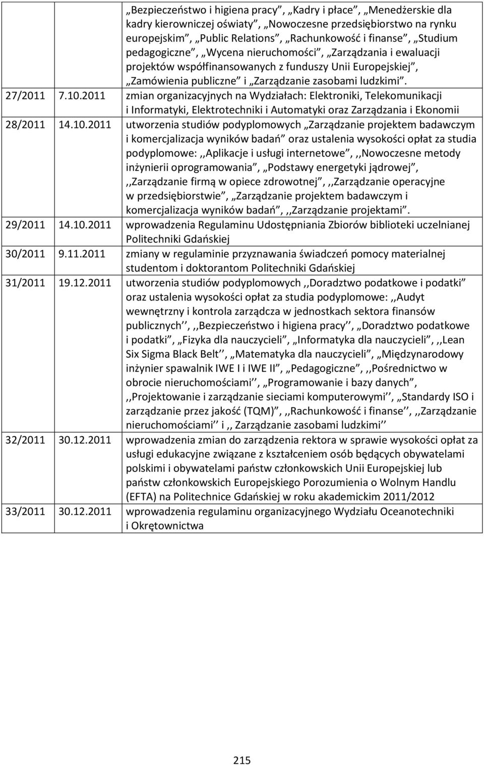 2011 zmian organizacyjnych na Wydziałach: Elektroniki, Telekomunikacji i Informatyki, Elektrotechniki i Automatyki oraz Zarządzania i Ekonomii 28/2011 14.10.