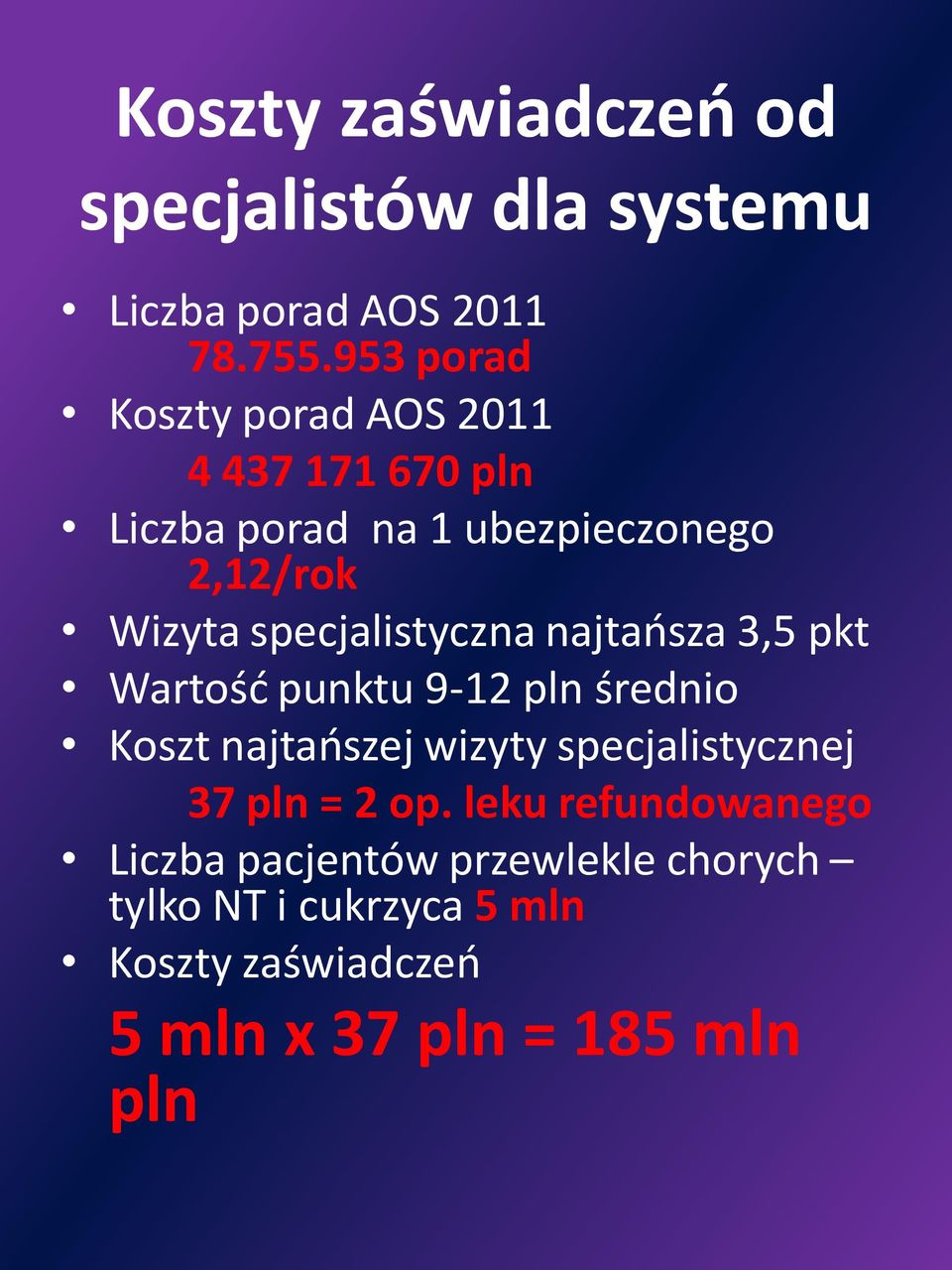 specjalistyczna najtańsza 3,5 pkt Wartość punktu 9-12 pln średnio Koszt najtańszej wizyty specjalistycznej