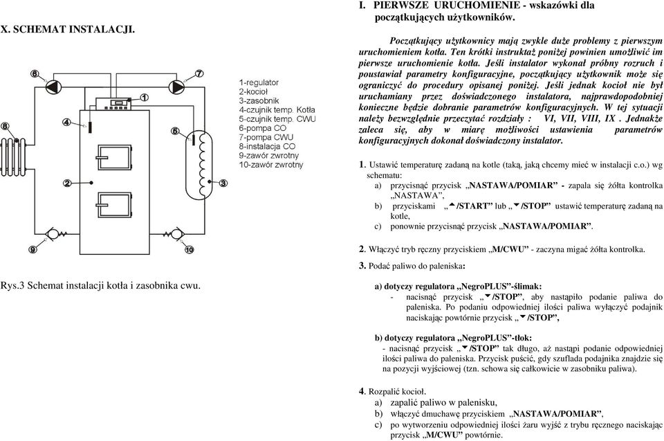 Jeśli instalator wykonał próbny rozruch i poustawiał parametry konfiguracyjne, początkujący użytkownik może się ograniczyć do procedury opisanej poniżej.