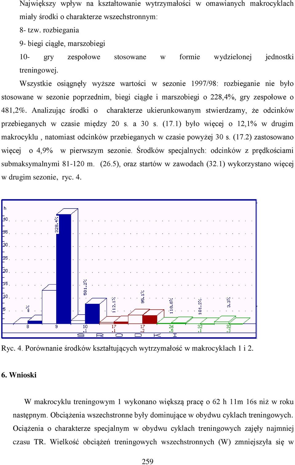 Wszystkie osiągnęły wyższe wartości w sezonie 1997/98: rozbieganie nie było stosowane w sezonie poprzednim, biegi ciągłe i marszobiegi o 228,4%, gry zespołowe o 481,2%.