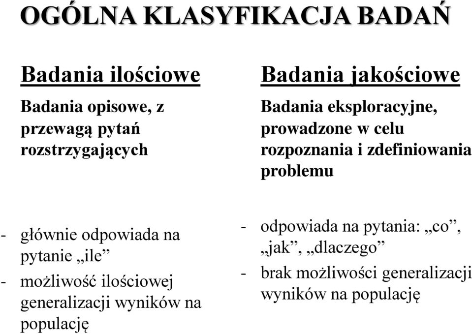 problemu - głównie odpowiada na pytanie ile - możliwość ilościowej generalizacji wyników na