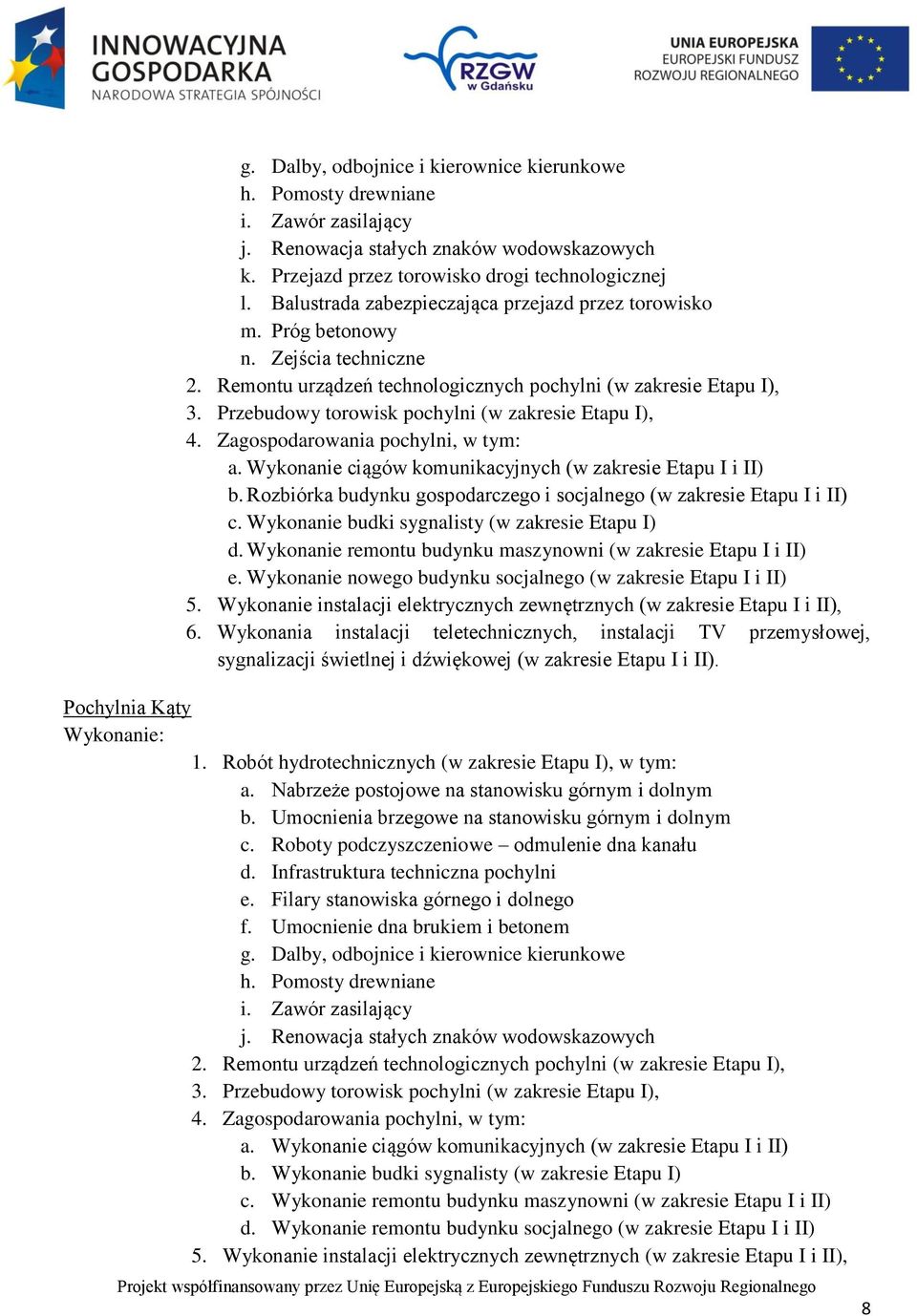 Przebudowy torowisk pochylni (w zakresie Etapu I), 4. Zagospodarowania pochylni, w tym: a. Wykonanie ciągów komunikacyjnych (w zakresie Etapu I i II) b.