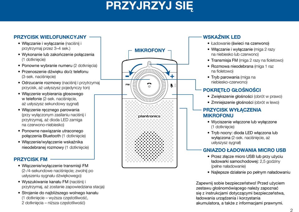 naciśnięcie) Odrzucanie rozmowy (naciśnij i przytrzymaj przycisk, aż usłyszysz pojedynczy ton) Włączenie wybierania głosowego w telefonie (2-sek.