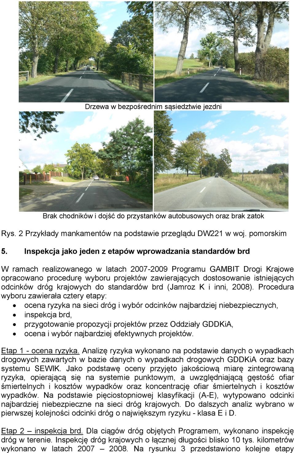istniejących odcinków dróg krajowych do standardów brd (Jamroz K i inni, 2008).