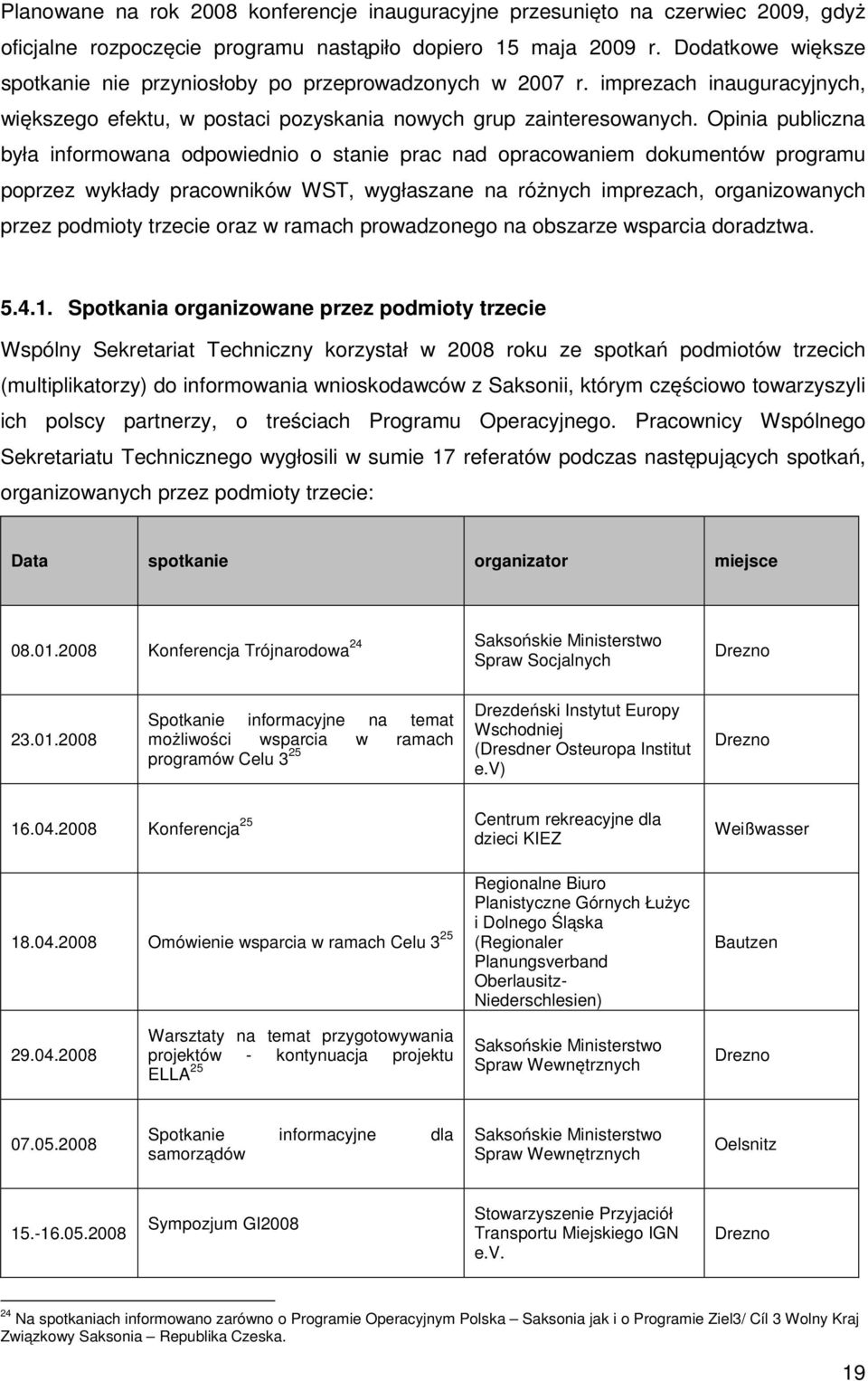 Opinia publiczna była informowana odpowiednio o stanie prac nad opracowaniem dokumentów programu poprzez wykłady pracowników WST, wygłaszane na różnych imprezach, organizowanych przez podmioty