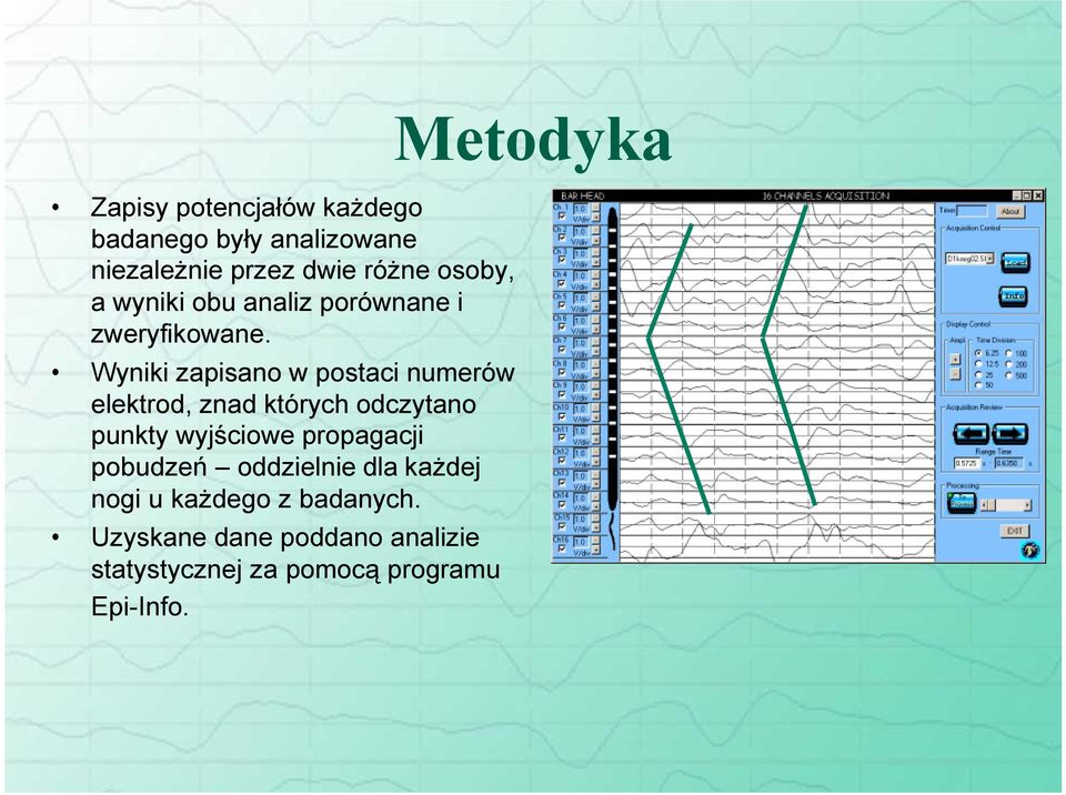 Wyniki zapisano w postaci numerów elektrod, znad których odczytano punkty wyjściowe