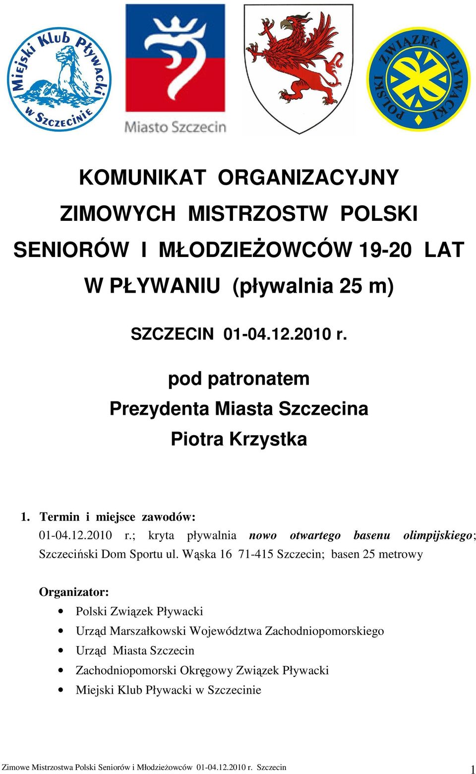 ; kryta pływalnia nowo otwartego basenu olimpijskiego; Szczeciński Dom Sportu ul.