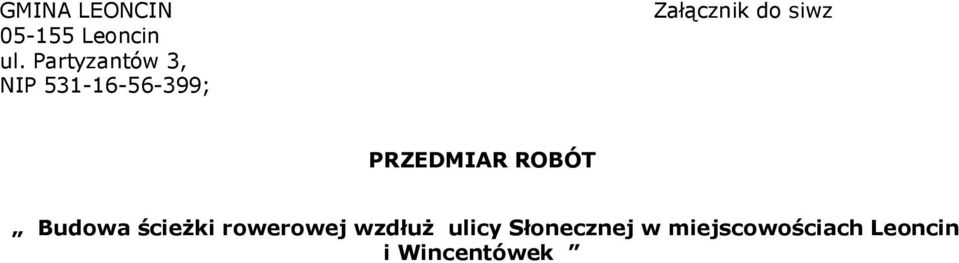 siwz PRZEDMIAR ROBÓT Budowa ścieżki rowerowej