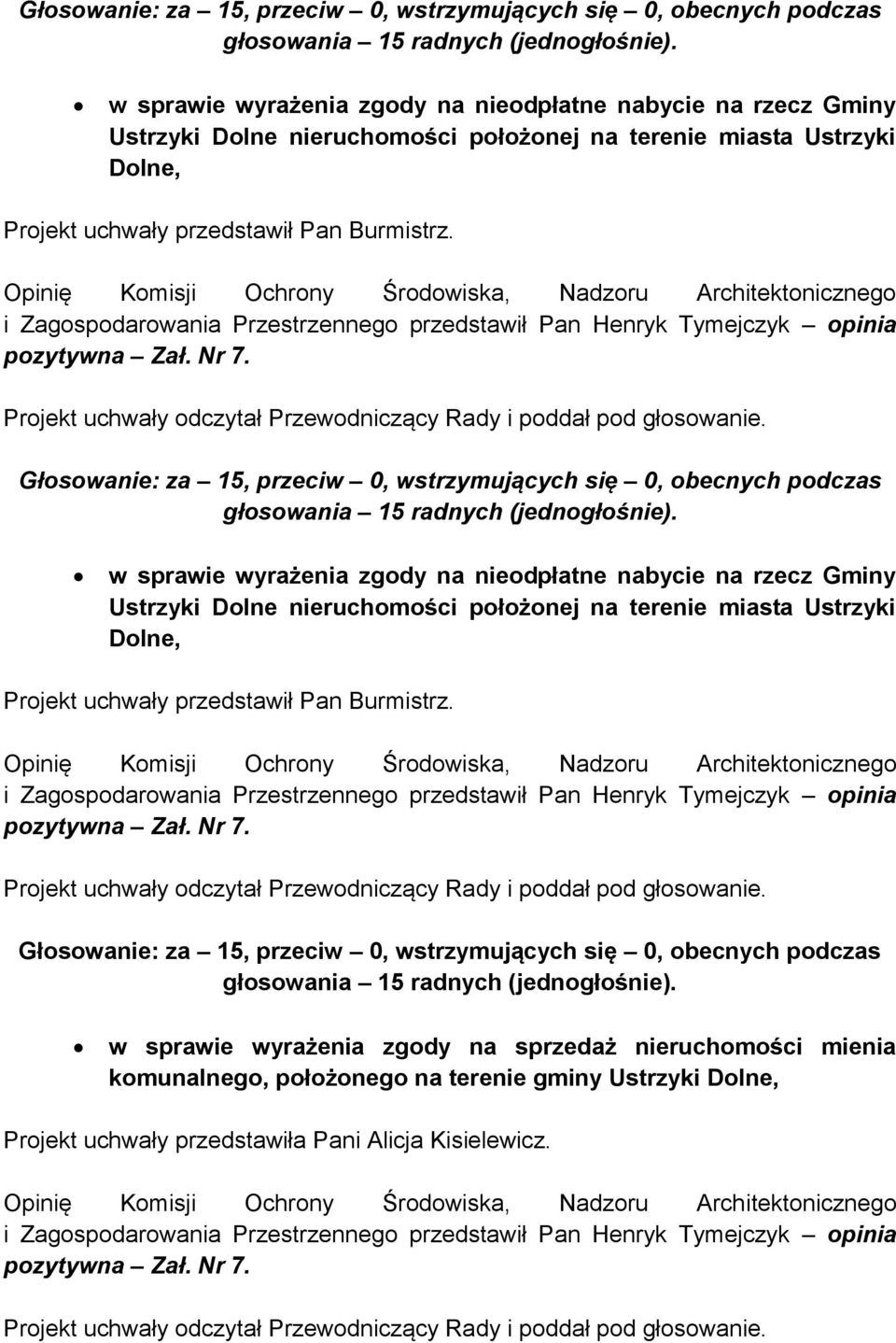 nieruchomości mienia komunalnego, położonego na terenie gminy Ustrzyki Dolne, Projekt uchwały przedstawiła