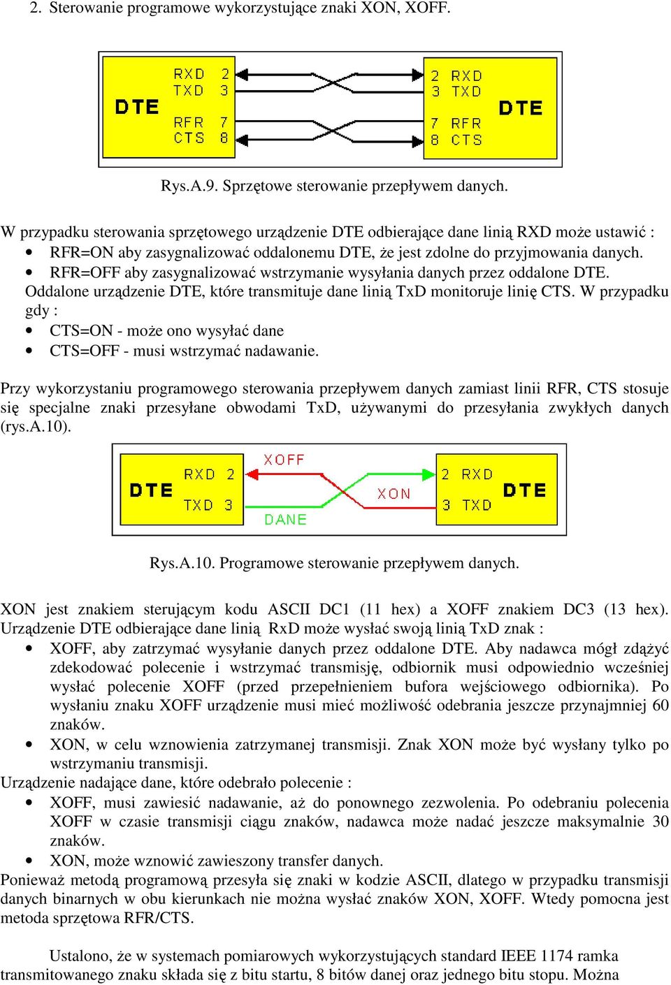 RFR=OFF aby zasygnalizować wstrzymanie wysyłania danych przez oddalone DTE. Oddalone urządzenie DTE, które transmituje dane linią TxD monitoruje linię CTS.