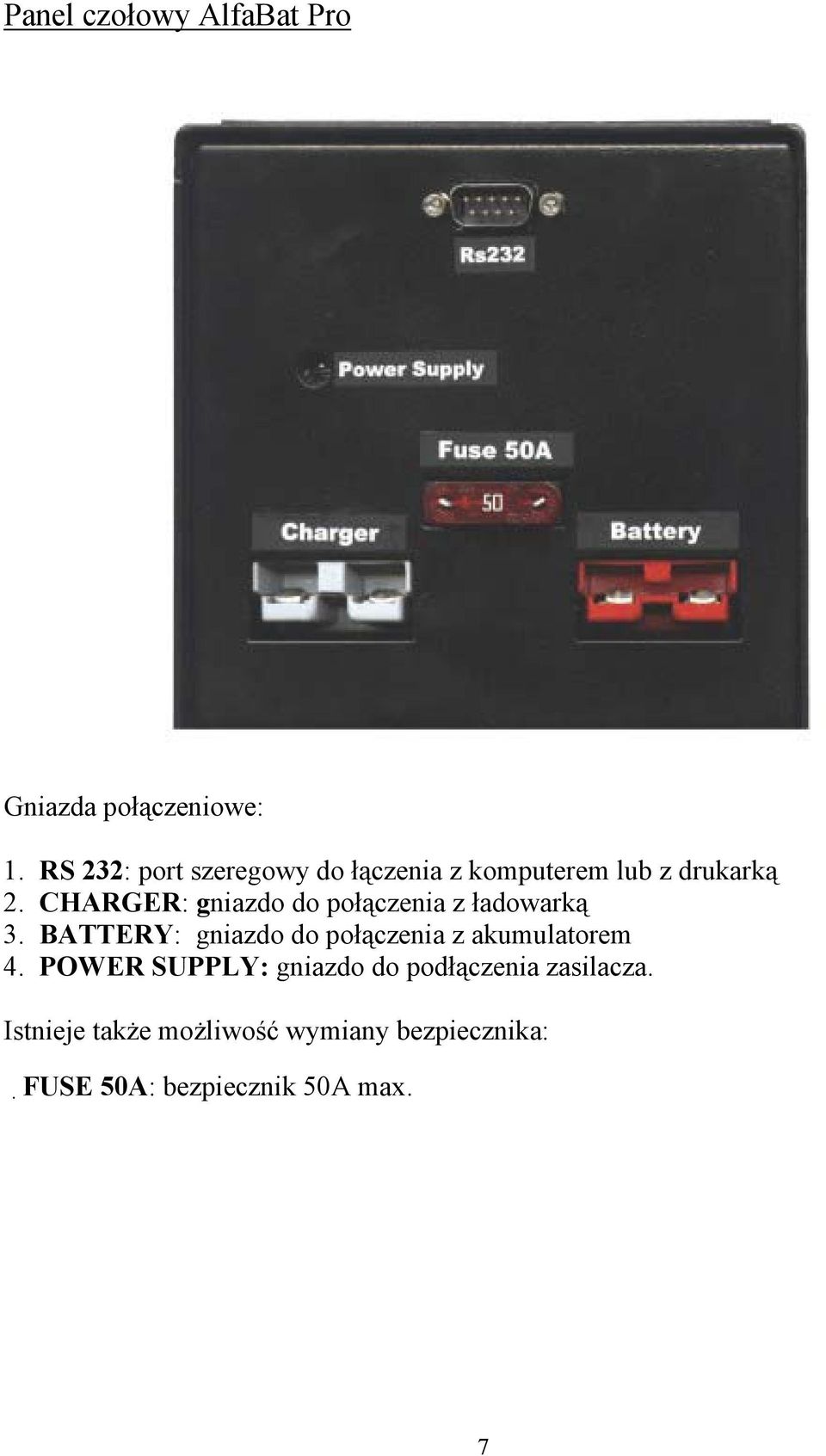 CHARGER: gniazdo do połączenia z ładowarką 3.