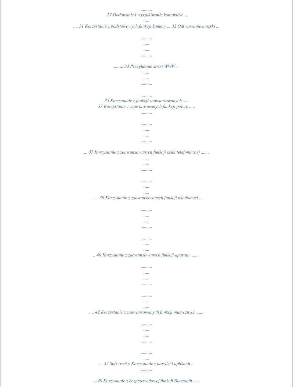 .. 37 Korzystanie z zaawansowanych funkcji ksiki telefonicznej.... 39 Korzystanie z zaawansowanych funkcji wiadomoci.