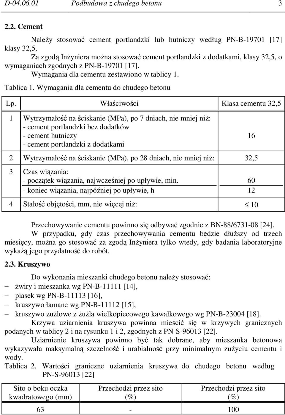 Wymagania dla cementu do chudego betonu Lp.