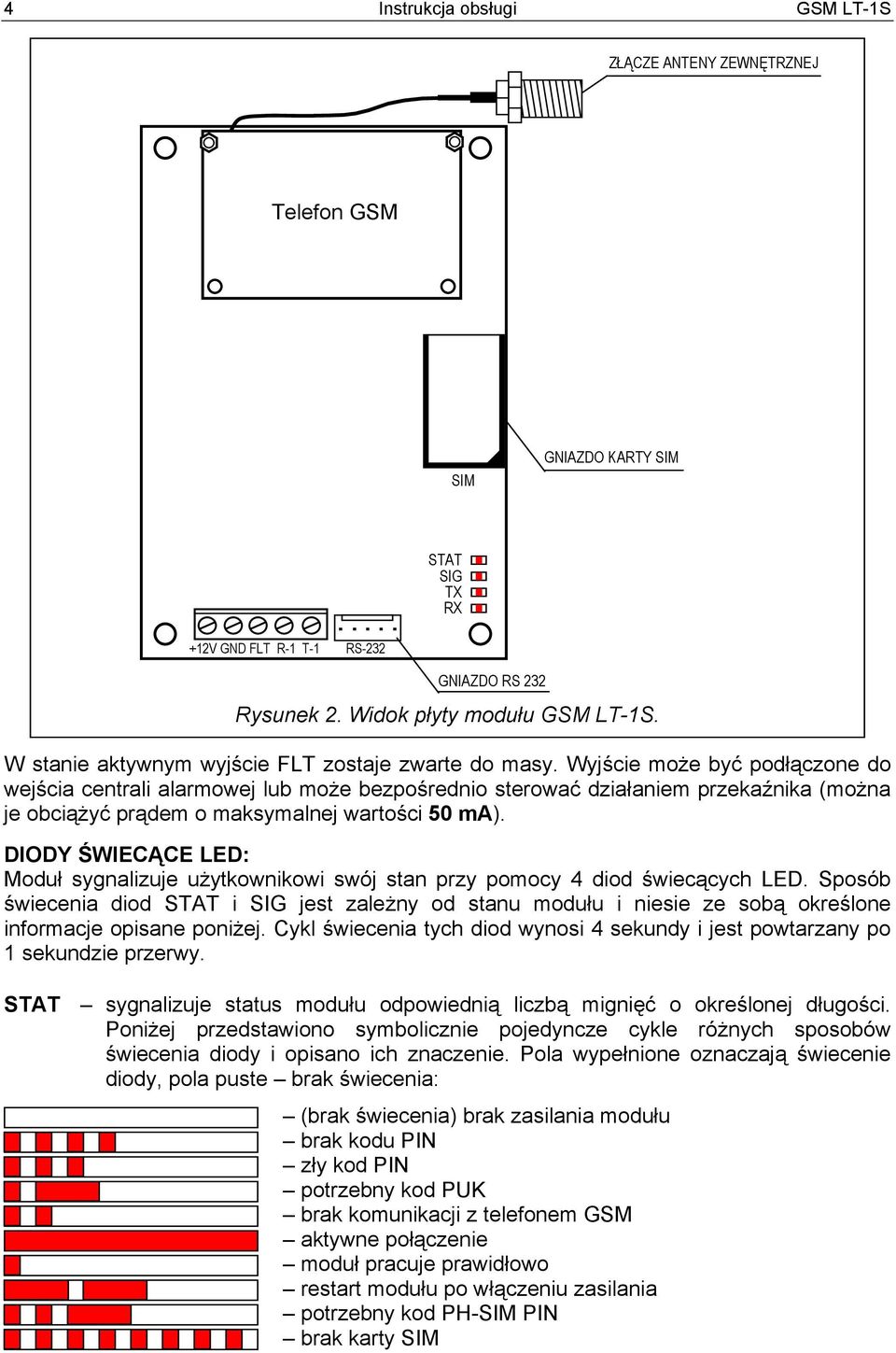 Wyjście może być podłączone do wejścia centrali alarmowej lub może bezpośrednio sterować działaniem przekaźnika (można je obciążyć prądem o maksymalnej wartości 50 ma).