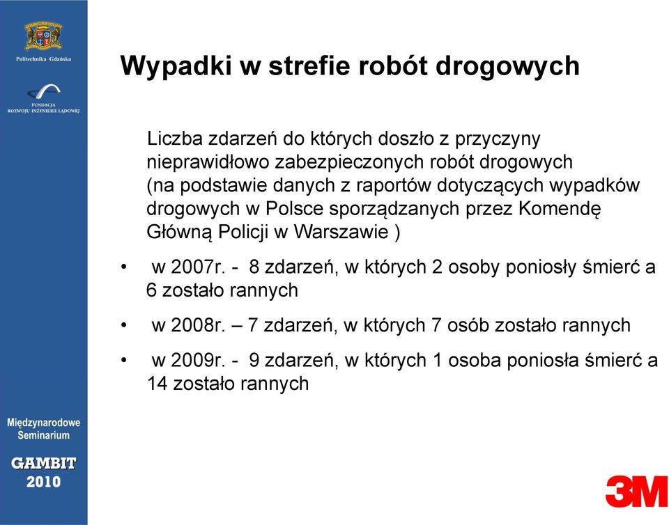 Główną Policji w Warszawie ) w 2007r. - 8 zdarzeń, w których 2 osoby poniosły śmierć a 6 zostało rannych w 2008r.