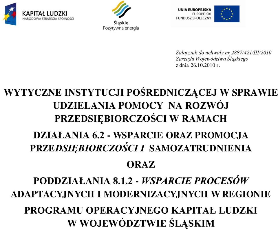 DZIAŁANIA 6.2 - WSPARCIE ORAZ PROMOCJA PRZEDSIĘBIORCZOŚCI I SAMOZATRUDNIENIA ORAZ PODDZIAŁANIA 8.1.