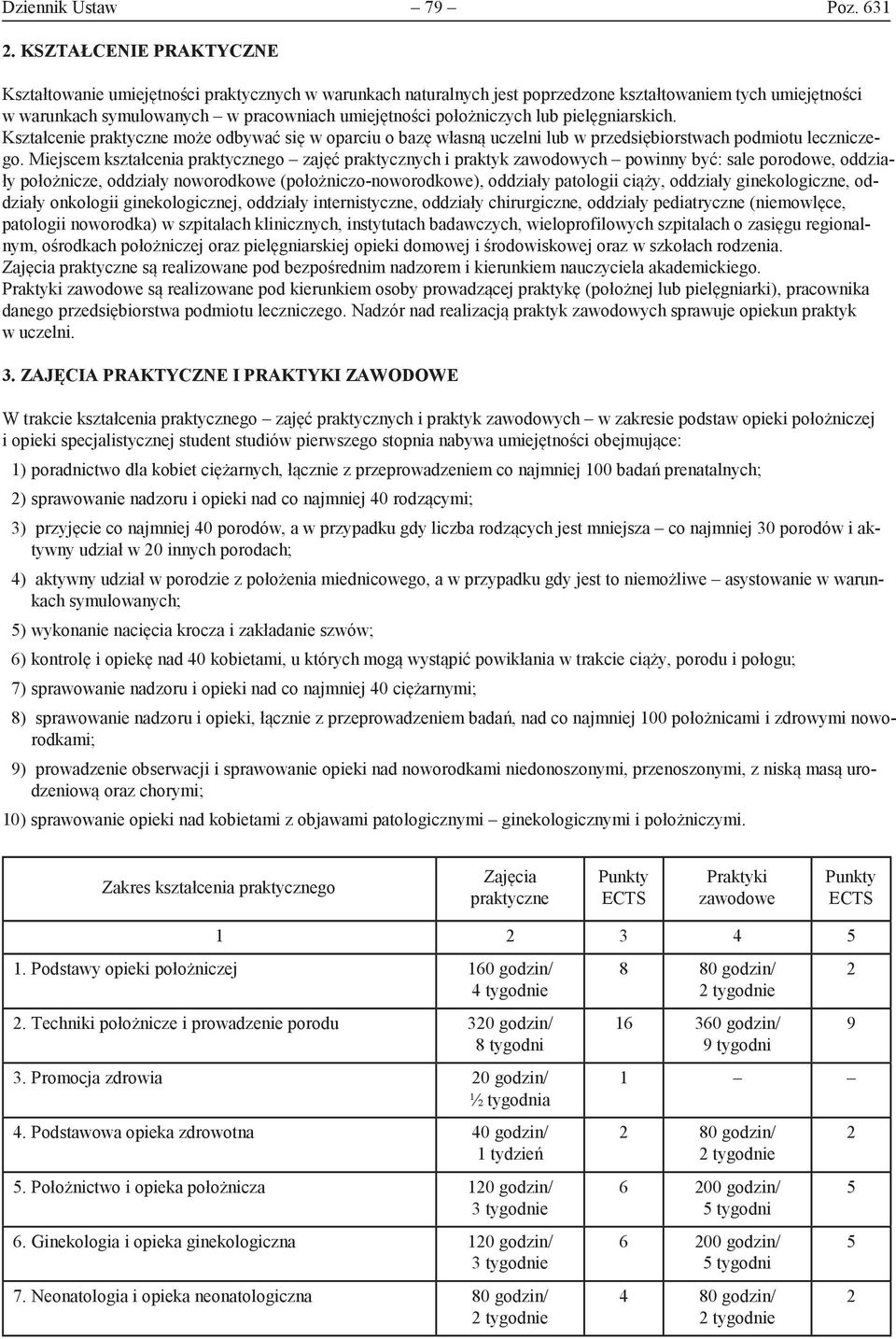 położniczych lub pielęgniarskich. Kształcenie praktyczne może odbywać się w oparciu o bazę własną uczelni lub w przedsiębiorstwach podmiotu leczniczego.