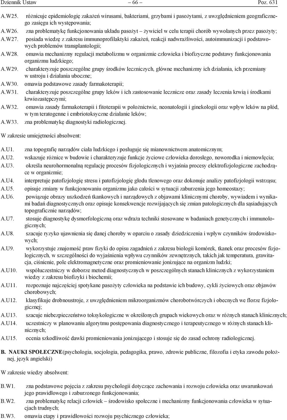 terapii chorób wywołanych przez pasożyty; posiada wiedzę z zakresu immunoprofilaktyki zakażeń, reakcji nadwrażliwości, autoimmunizacji i podstawowych problemów transplantologii; omawia mechanizmy