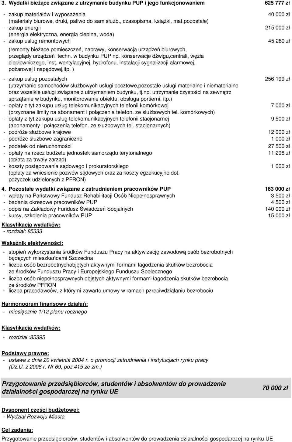 pozostałe) - zakup energii 215 000 zł (energia elektryczna, energia cieplna, woda) - zakup usług remontowych 45 280 zł (remonty bieżące pomieszczeń, naprawy, konserwacja urządzeń biurowych, przeglądy