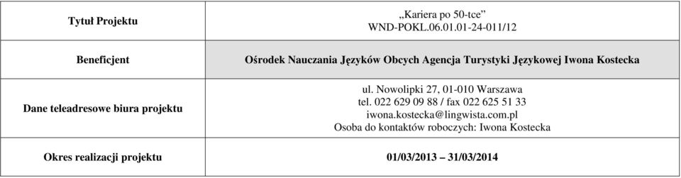 Kostecka ul. Nowolipki 27, 01-010 Warszawa tel.