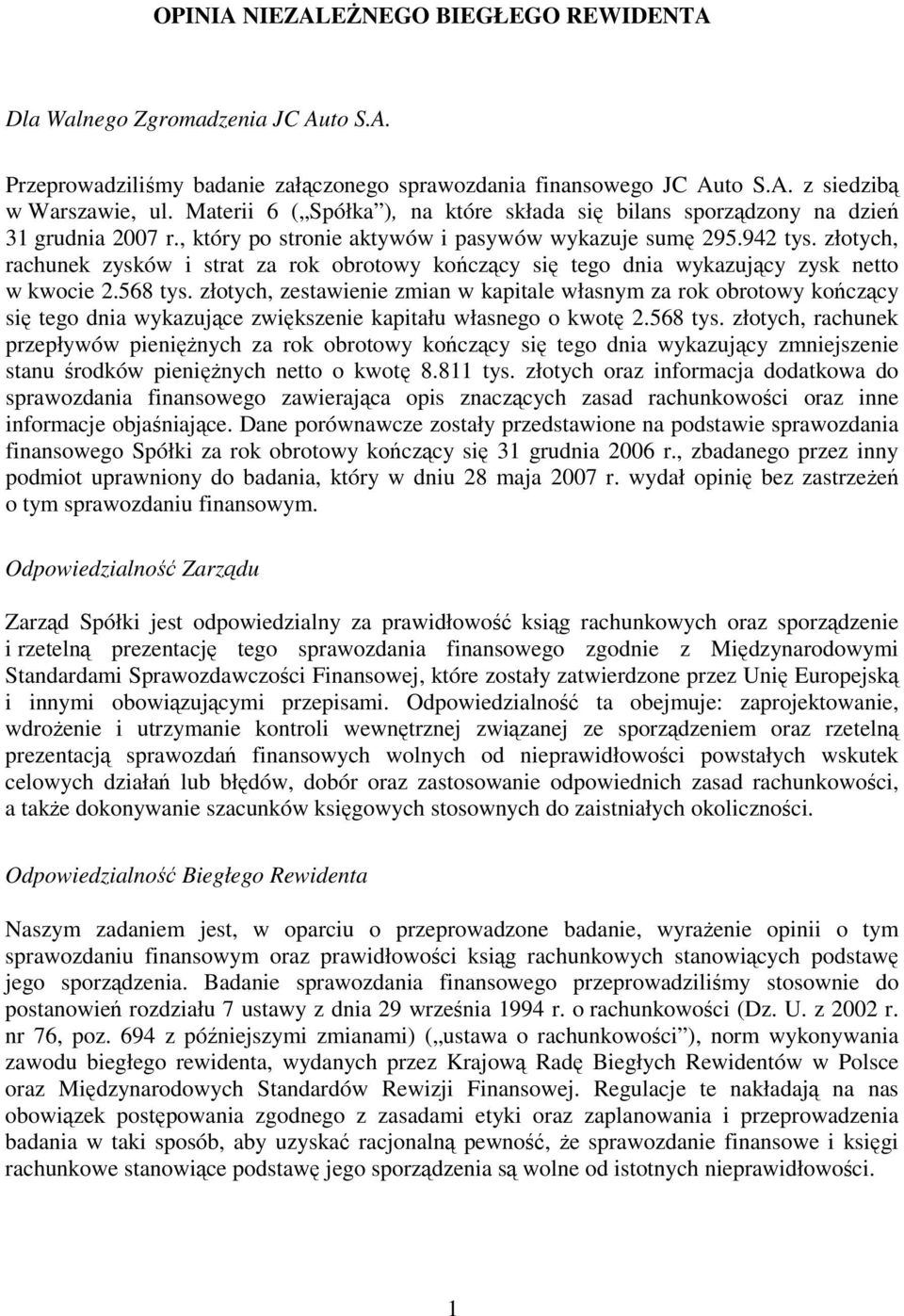 złotych, rachunek zysków i strat za rok obrotowy kończący się tego dnia wykazujący zysk netto w kwocie 2.568 tys.