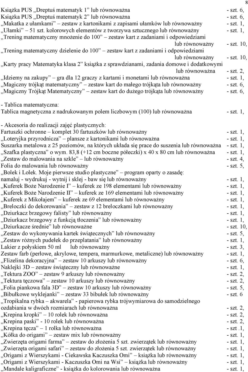 10, Trening matematyczny dzielenie do 100 zestaw kart z zadaniami i odpowiedziami lub równoważny - szt.