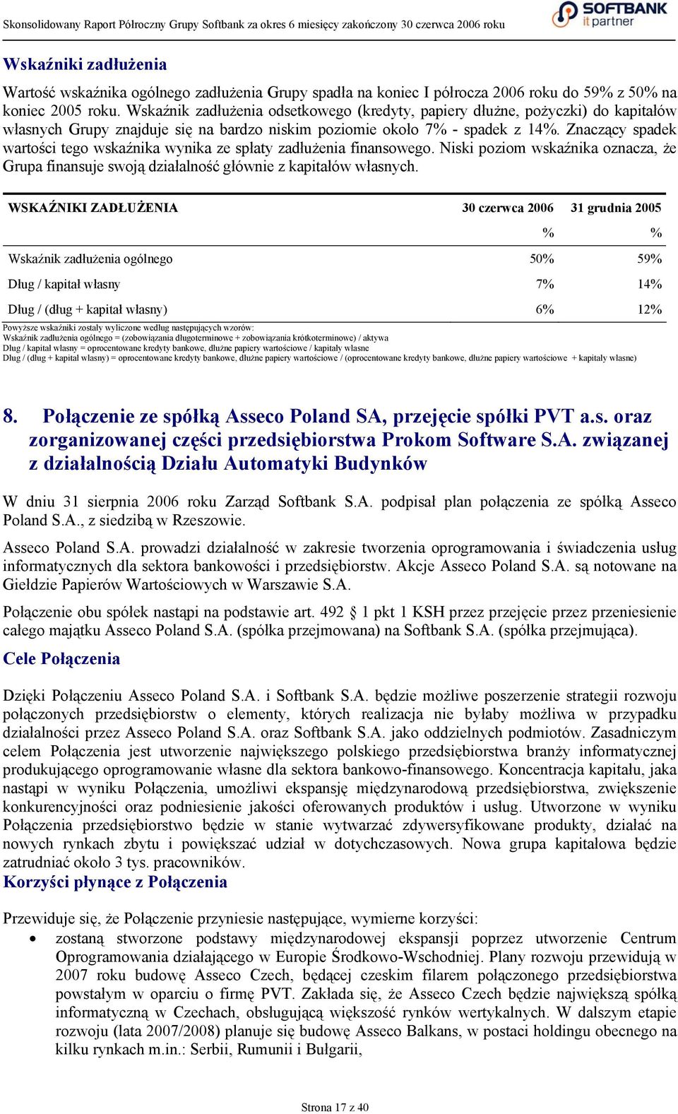 Znaczący spadek wartości tego wskaźnika wynika ze spłaty zadłużenia finansowego. Niski poziom wskaźnika oznacza, że Grupa finansuje swoją działalność głównie z kapitałów własnych.