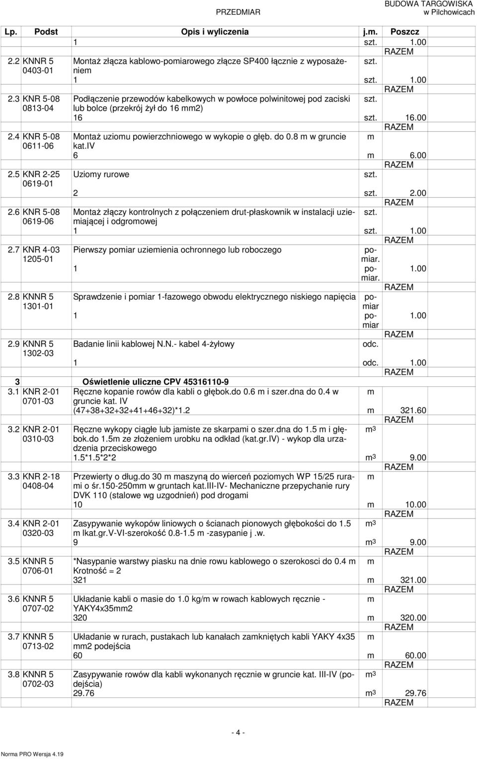 8 w gruncie kat.iv 6 6.00 Uzioy rurowe 2 2.00 Montaż złączy kontrolnych z połączenie drut-płaskownik w instalacji uzieiającej i odgroowej Pierwszy poiar uzieienia ochronnego lub roboczego poiar.