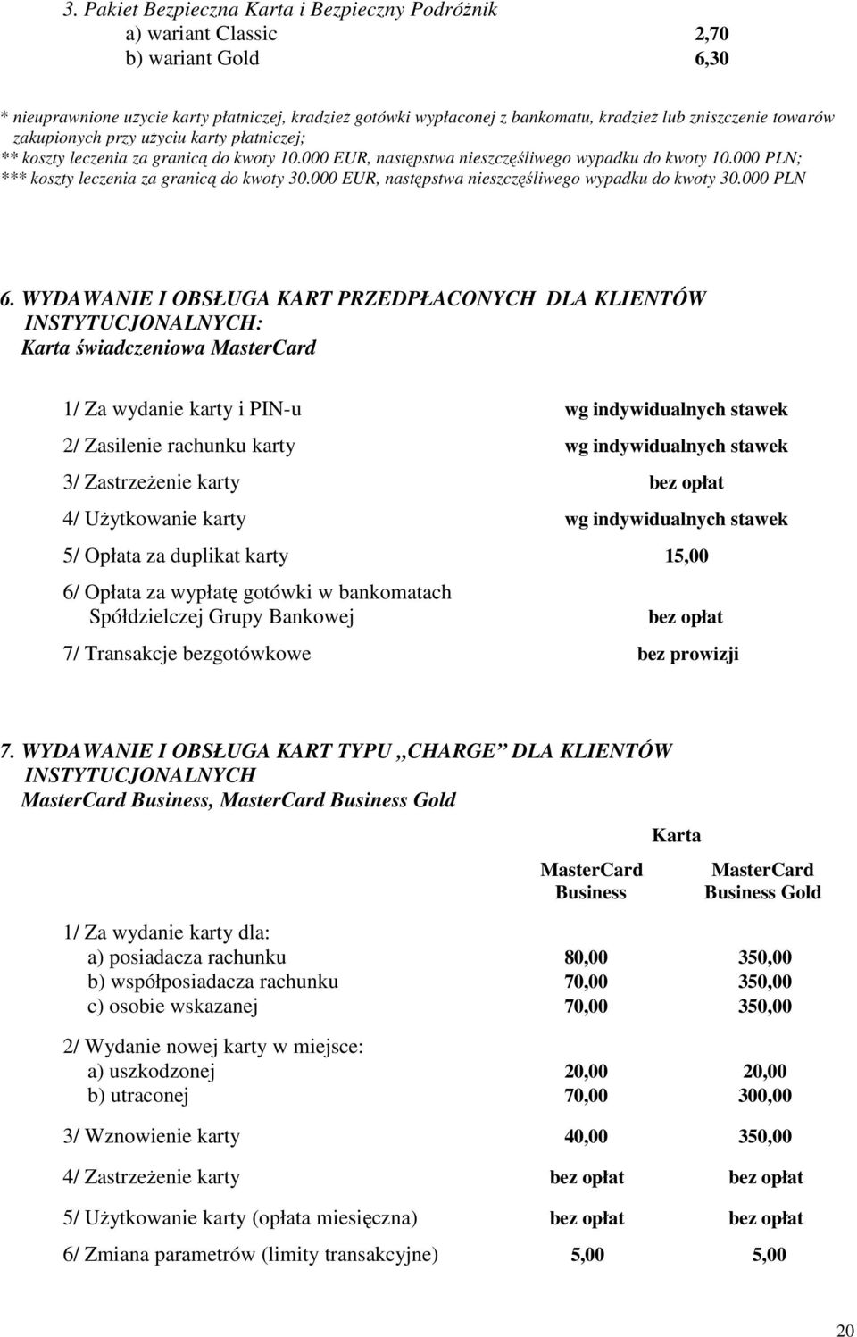 000 PLN; *** koszty leczenia za granicą do kwoty 30.000 EUR, następstwa nieszczęśliwego wypadku do kwoty 30.000 PLN 6.