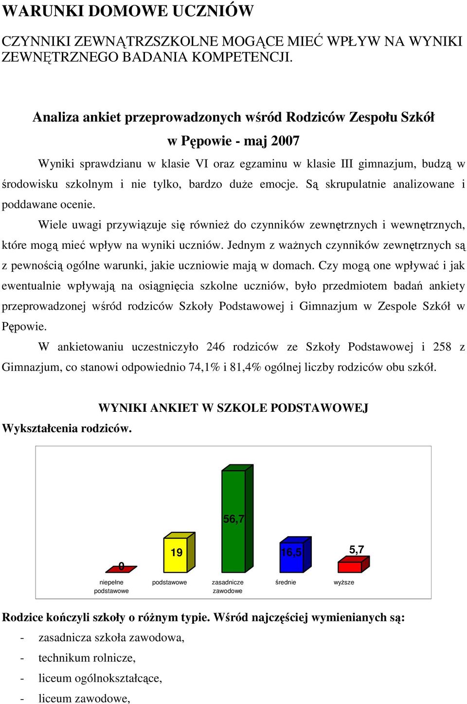 duŝe emocje. Są skrupulatnie analizowane i poddawane ocenie. Wiele uwagi przywiązuje się równieŝ do czynników zewnętrznych i wewnętrznych, które mogą mieć wpływ na wyniki uczniów.